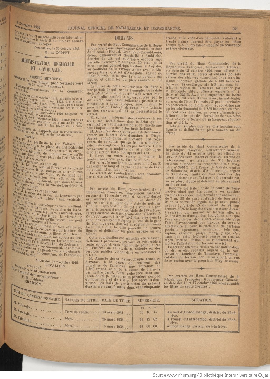 Journal officiel de Madagascar et dépendances - vue 3 - page 981